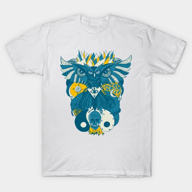 Retro Wave Owl And Ageless Skull T-Shirt by kenallouis